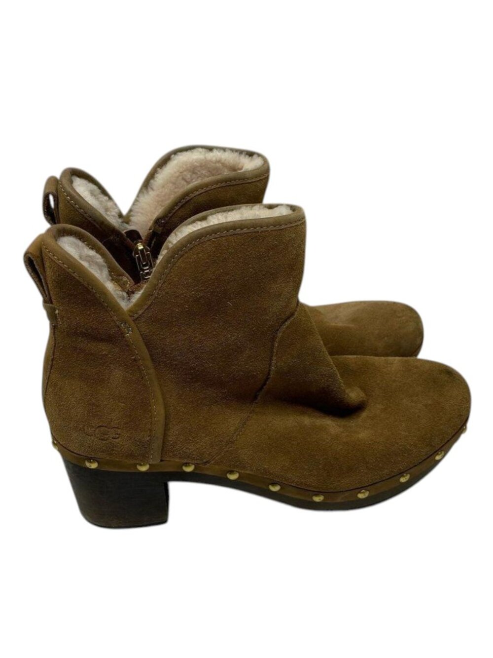 UGG Cam II Chestnut Suede Shearling Clog Ankle Boots Size 8 - Picture 3 of 7